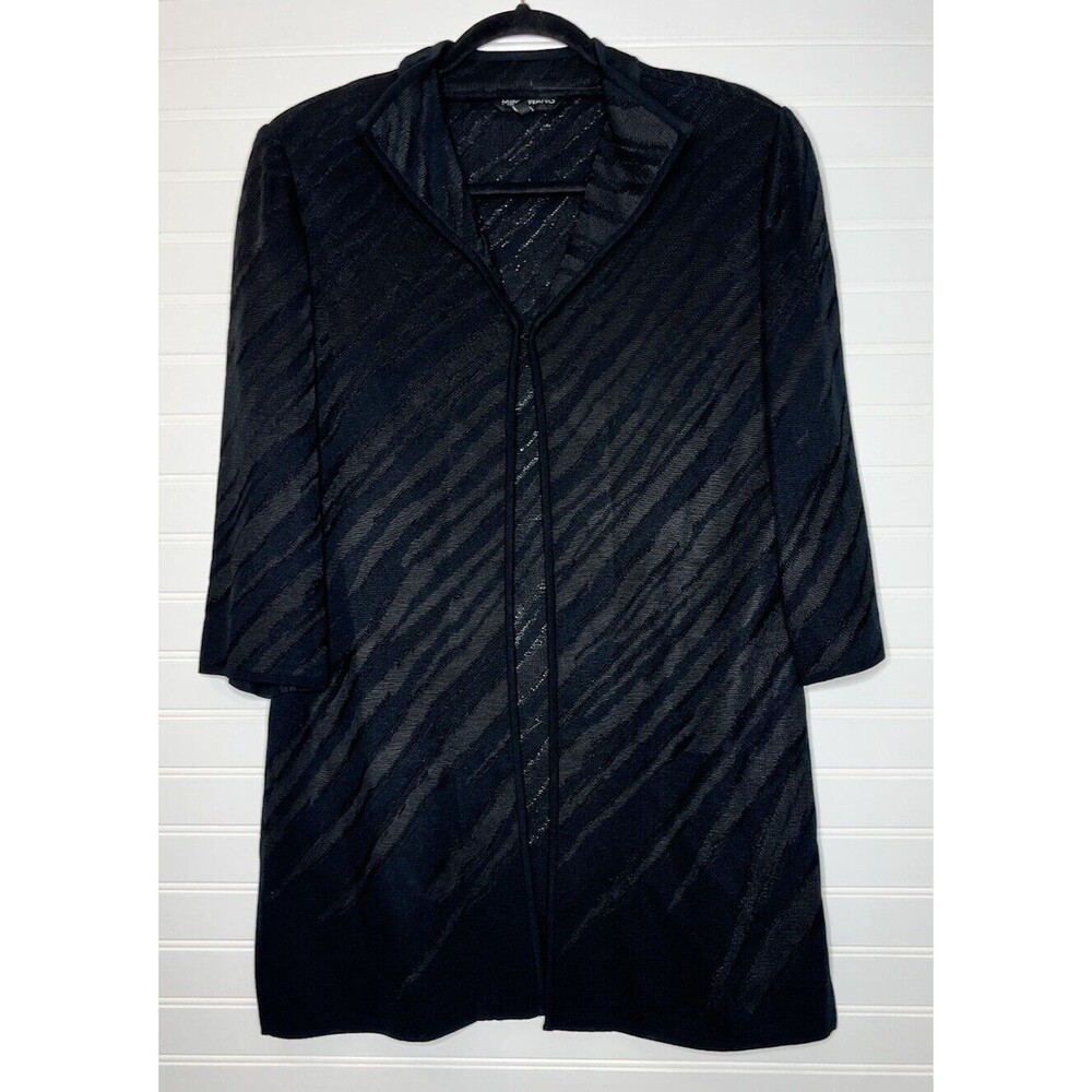 Ming Wang Jacket Cardigan Knit Open Front  Black Women’s Textured Medium